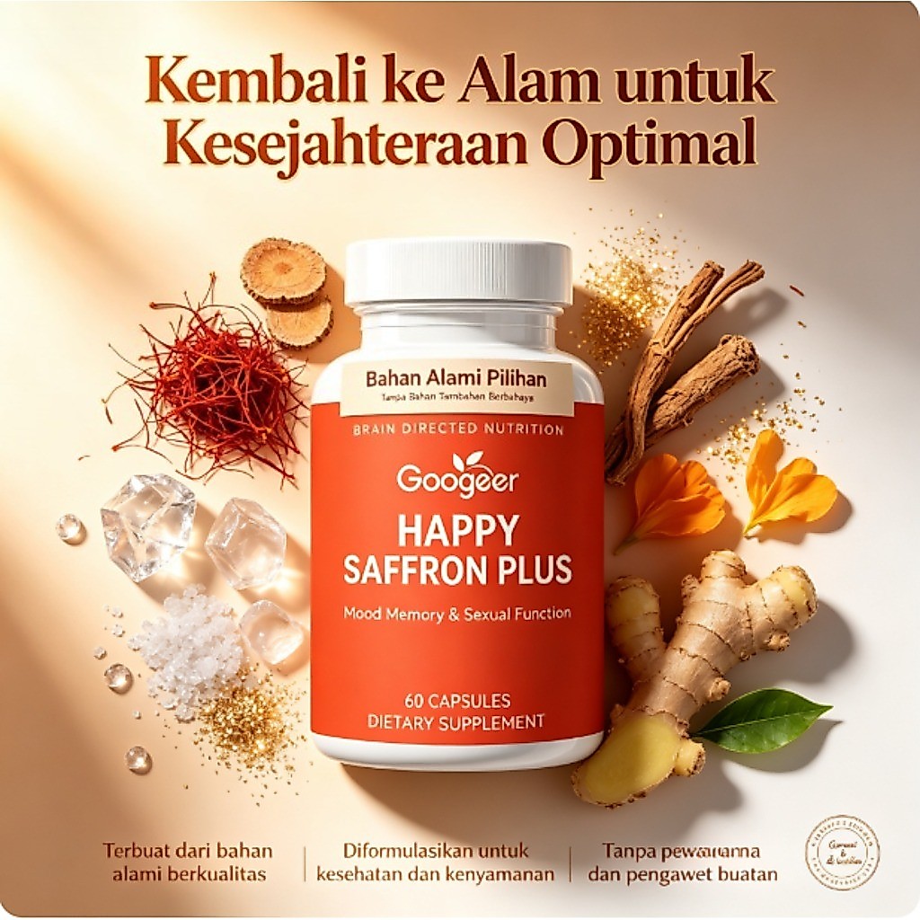 Goog Happy Saffron Plus 60 Kapsul, Saffron, Rhodiola, T-Theanine dan Magnesium, Mendukung Suasana Ha