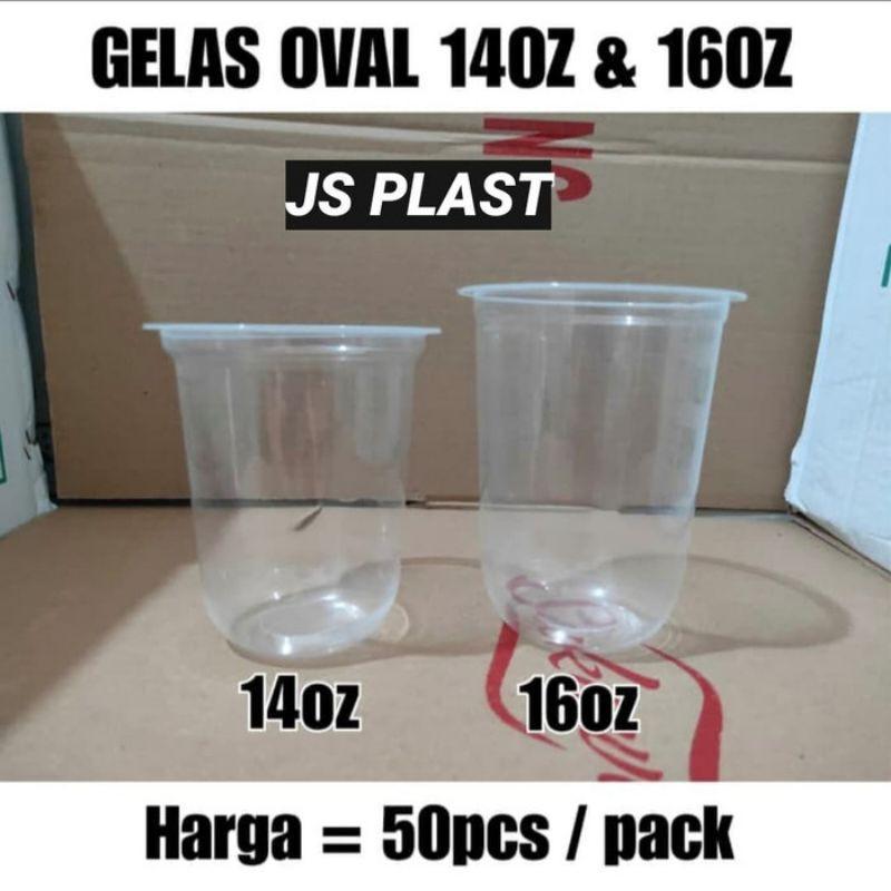 (Isi50Pcs) Gelas Plastik Oval 14Oz 16Oz / U Cup 14Oz 16Oz 7 Gram