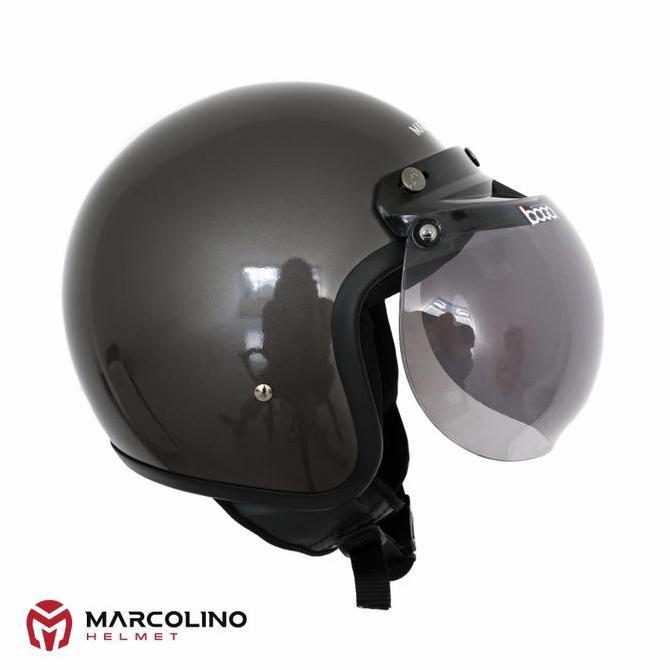 Helmet- Helm Bogo Retro Marcolino Edition Sni Grey Glossy Bogo Visor Helmet Motorcycle