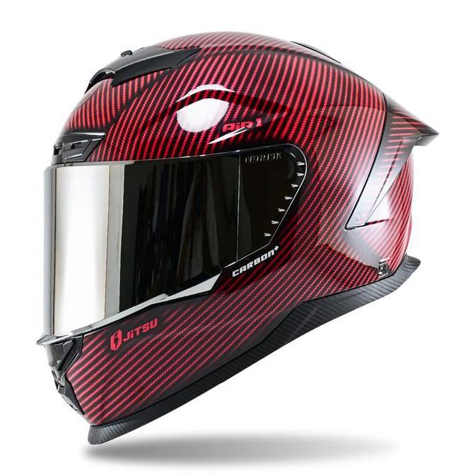 Helmet- Helm Full Face Helm Jitsu Air 1 Motif Carbon Visor Silver Motorcycle Sporty