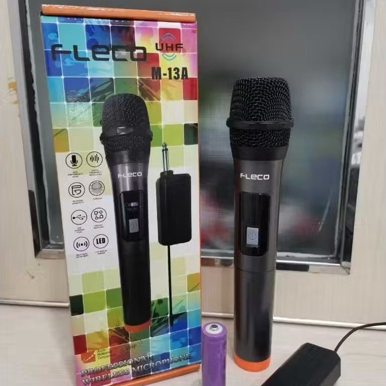 MIC MICROPHONE WIRELESS  DOUBLE FLECO M-13 LED / MIC KARAOKE  FLECO M-13 / MIC TANPA KABEL FLECO M-1
