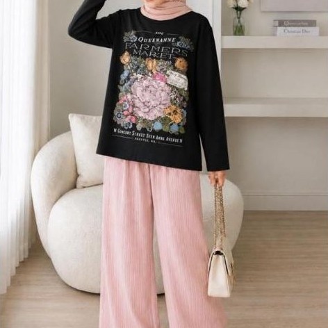 One Set Kaos Combed / Set Celana Kulot Kaos Combed mix Rayon Polos / COD