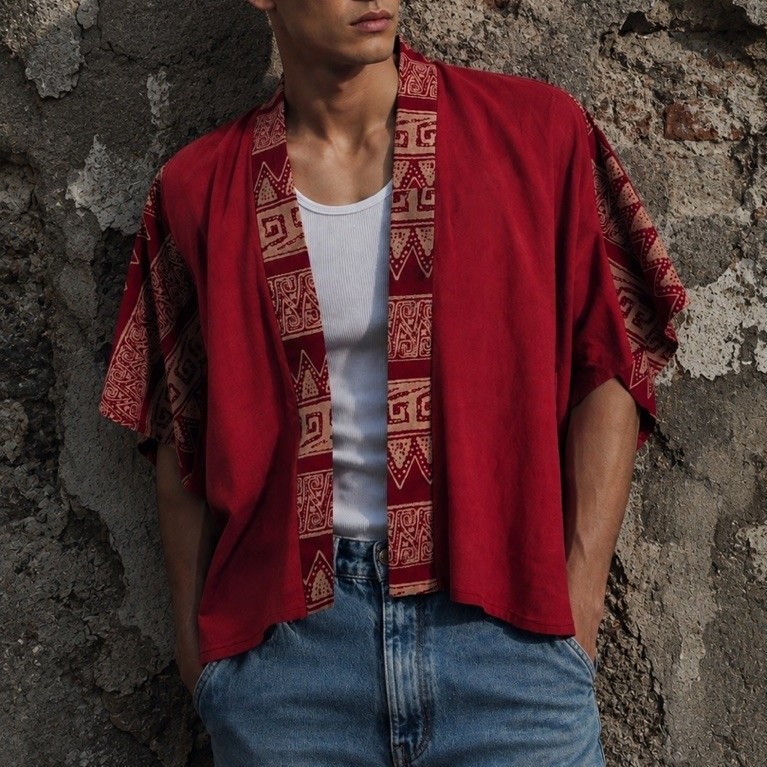 outer zero waste unisex/zerowaste kimono pria wanita/outer benang bintik/outer linen dan batik cap/o
