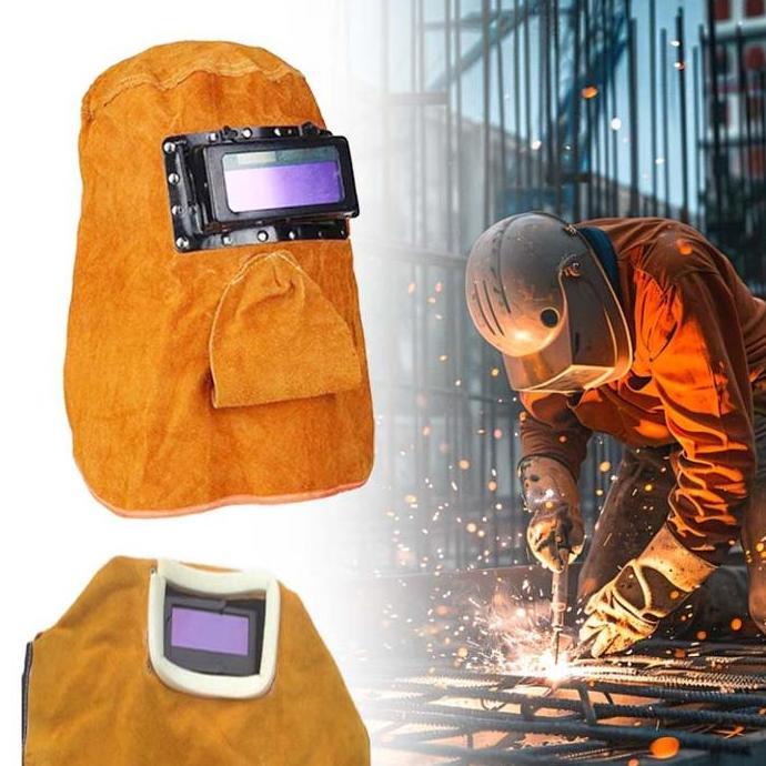 Super Promo, Topeng Las Kulit Sapi Topeng Welder Auto Darkening Welding Pelindung Las Wajah Cap Las 