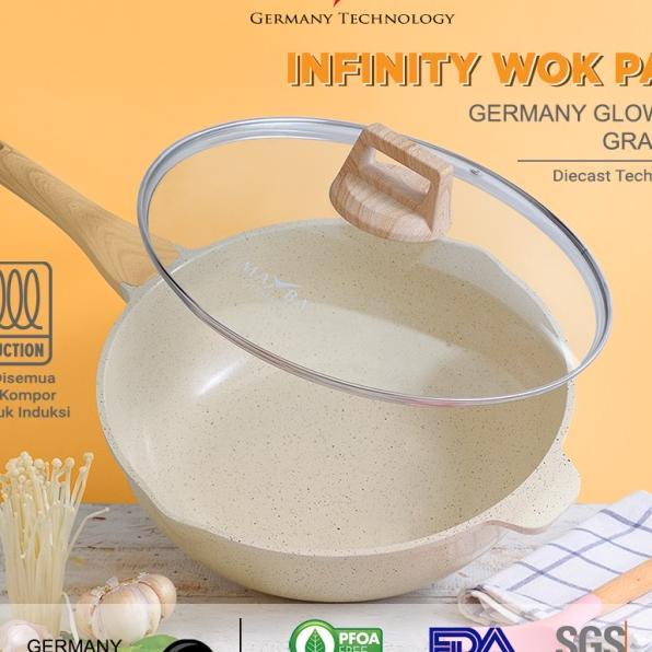 Mayba Germany Infinity Wok Pan 30Cm - Panci Creme Marbel Granit Glowing Tebal Anti Lengket