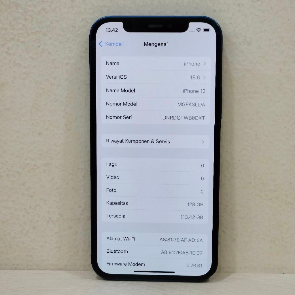 (0DXT-182) IPHONE 12RAM 128 GB (INTER) LL/A, BATANGAN NO CHARGER "411036"