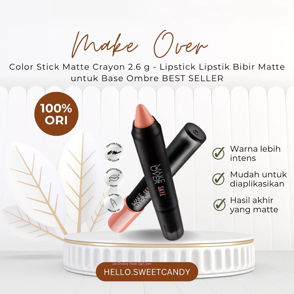 NEW - MAKE OVER | Color Stick Matte Crayon 2.6 g | Lipstik Bibir Matte untuk Base Ombre | BEST SELLE