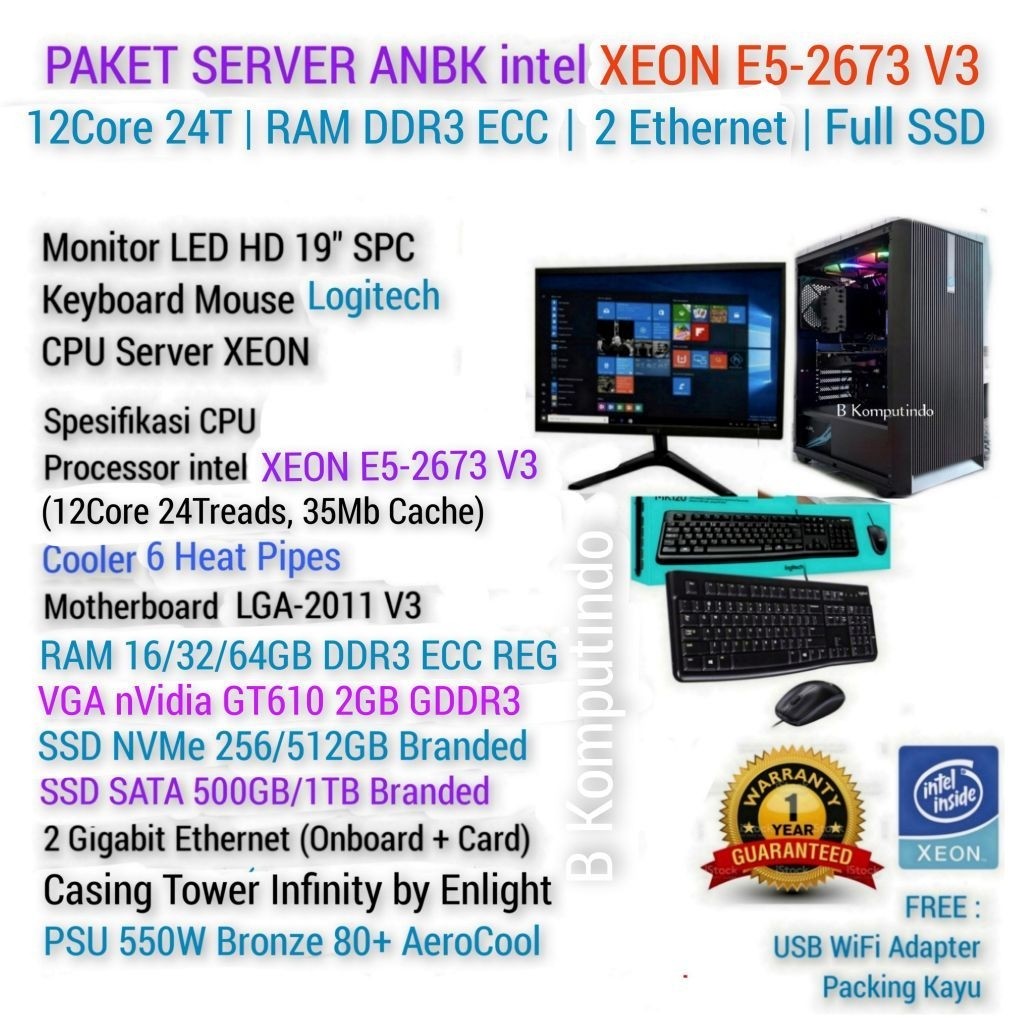 PAKET LENGKAP SERVER E5 24CPU | RAM ECC | FULL SSD | SERVER ANBK UNBK PULSA KLINIK