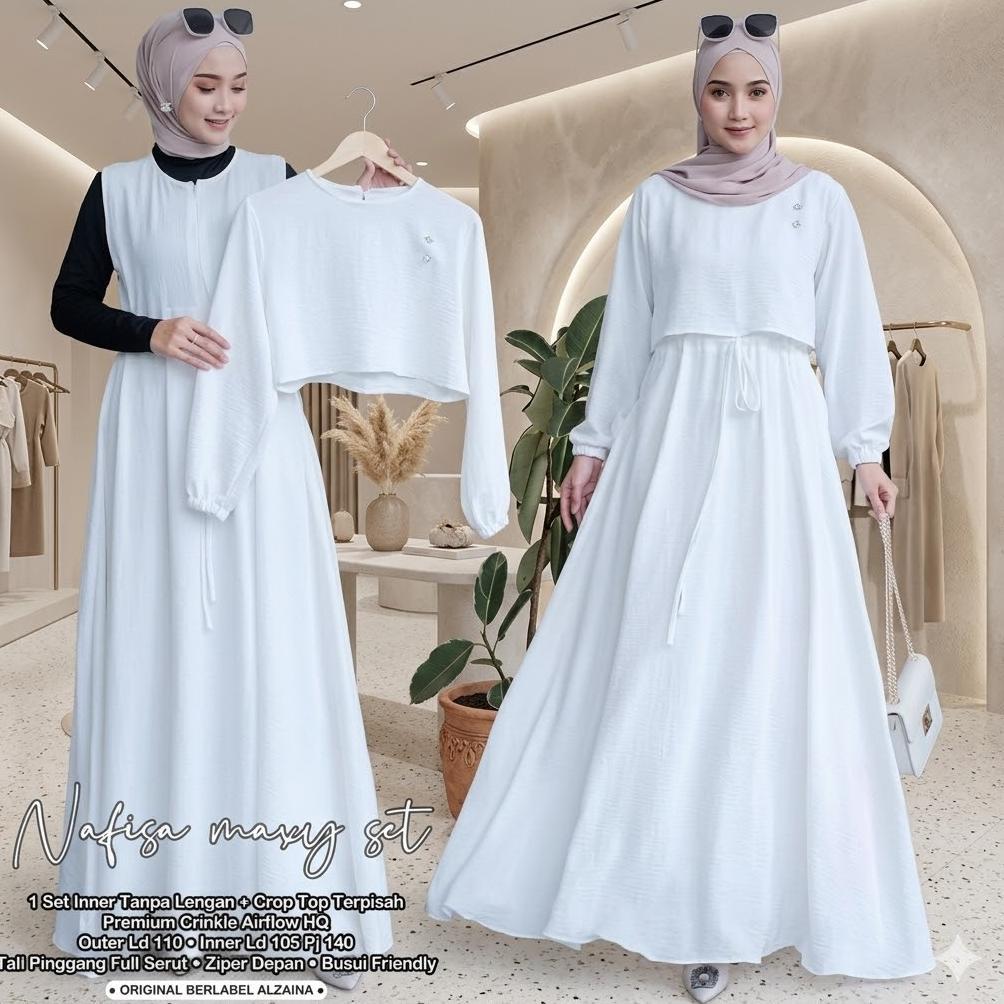 Paling Dicari Gamis Terbaru 2026 Nafisa Maxy Set2In1 Inner+Outer Crop Gamis Setelan Wanita Airflow M