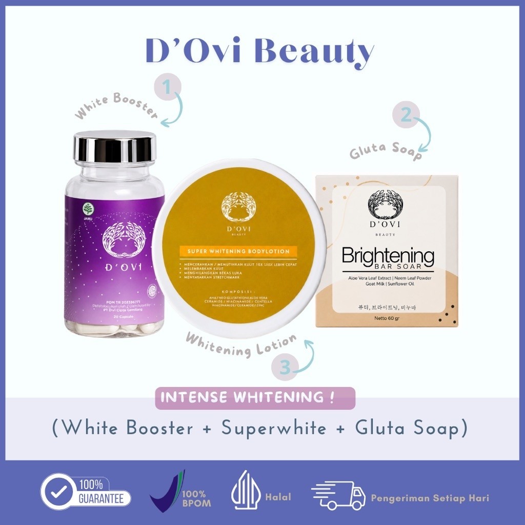 Paket Intense Whitening D’OVI White Booster Gluta Soap Body Lotion Astaxanthin Brightening Anti Agin