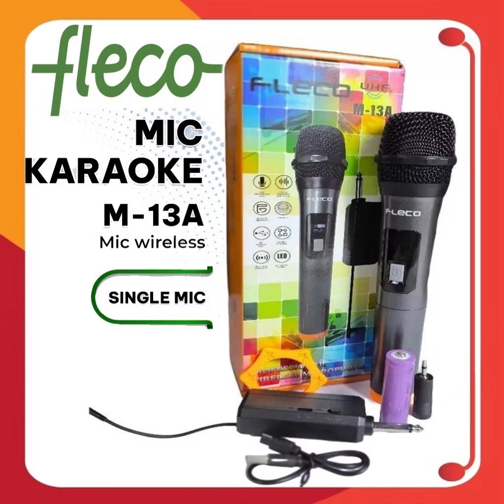 Professional Microphone Wireless Single Gold Fleco M-13A baru Mic Kece