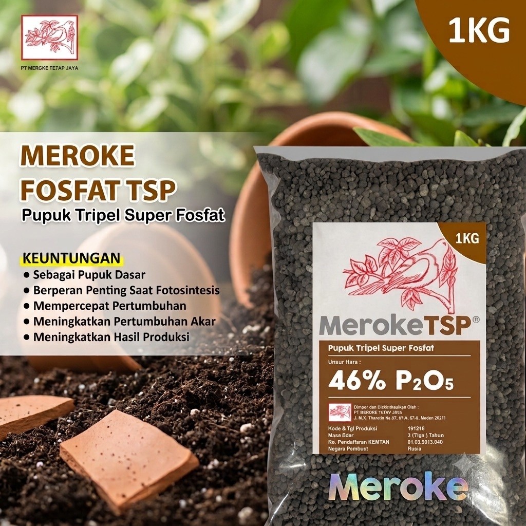 Pupuk meroke TSP 46% KEMASAN ECERAN 1 KG ( Dibungkus dengan plastik 1000 gram dari kemasan 50 KG ) B