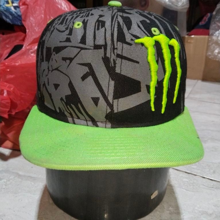Topi Monster Energy Fifty Five Brand 46 Neon Green Snapback Second Original