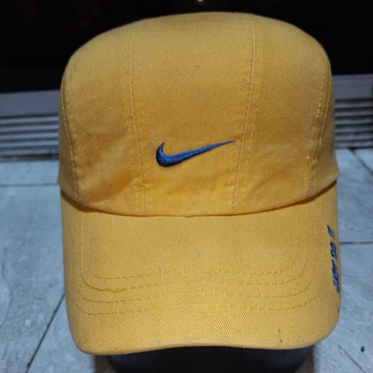 Topi Vintage Nike Golf Swoosh Yellow Blue Strapback Cap Made in Korea Second Original