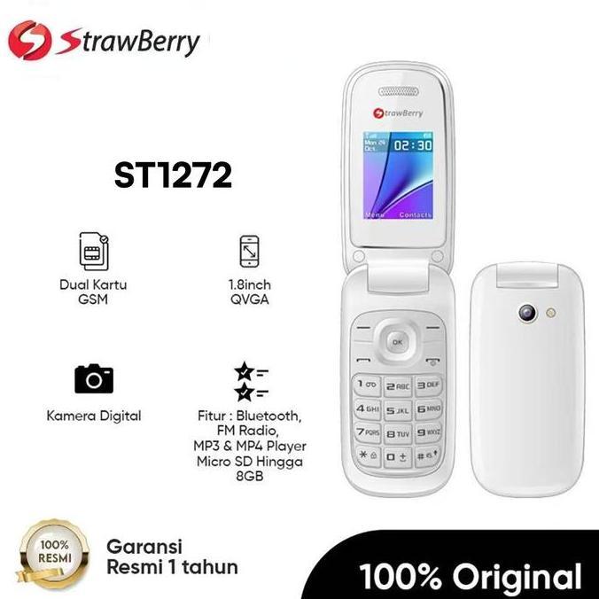 KROVAMEN78 - STRAWBERRY ST1272 HP FLIP JADUL DUAL SIM JARINGAN HANYA BISA 2G GSM 1.8 INCH QVGA BATER