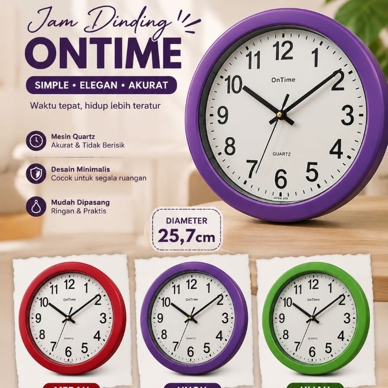 ONTIME QUARTZ Jam Dinding Minimalis Murah dan Awet cocok untuk ruangan kecil,besar , jam sekolah, ja