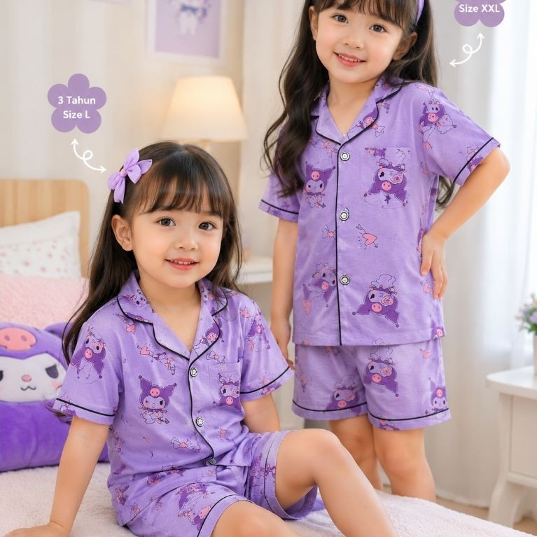 piama pendek anak / piama kancing / piama import