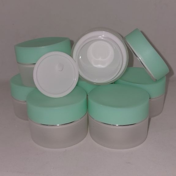 jar/pot bunga frosted tutup hijau tosca
