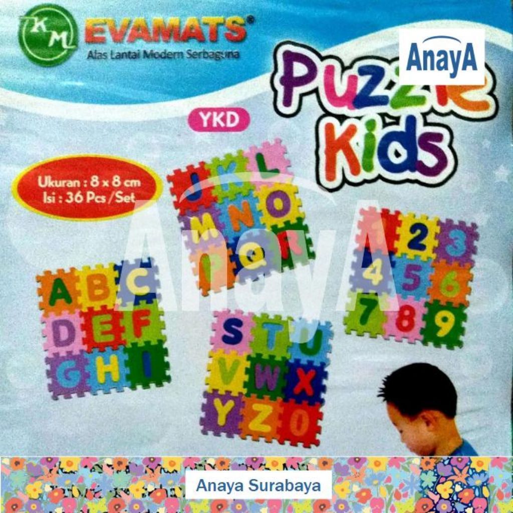 Puzzle spon abjad angka UNIMATS EVAMATS Abjad Kids