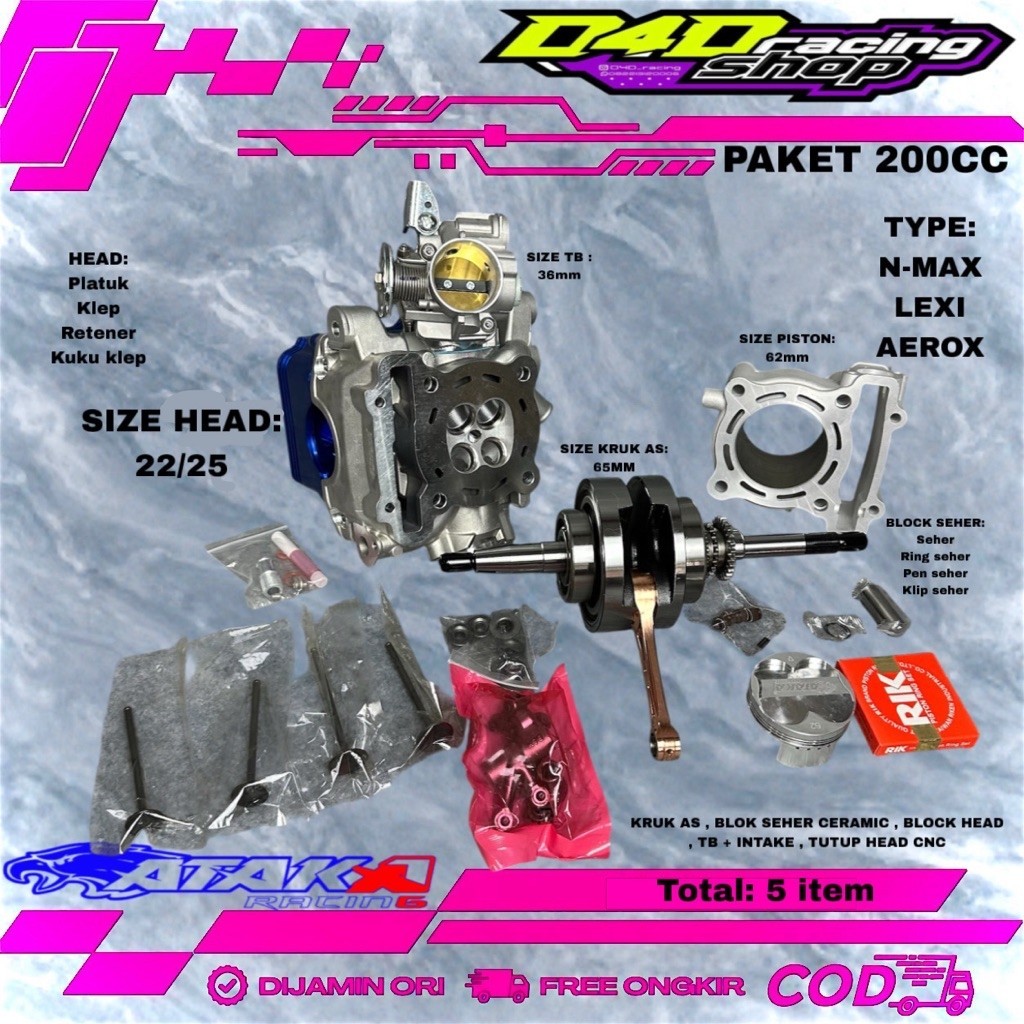 PAKET BORE UP 200 CC NMAX AEROX LEXI ATAKA RACING