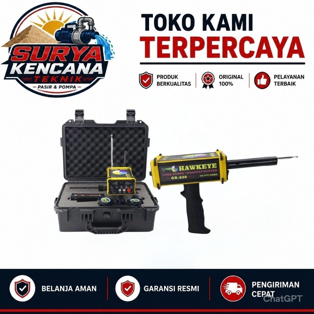 HAWKEYE GR-200 Long Range Gold Gem Diamond Treasure Detector Metal Detector Alat Pendeteksi Emas Ber