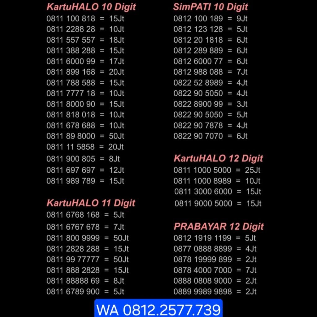NOMOR CANTIK SIMPATI 10 DIGIT - NOMOR CANTIK TELKOMSEL 10 DIGIT - LIST BANYAK - BISA REQUEST