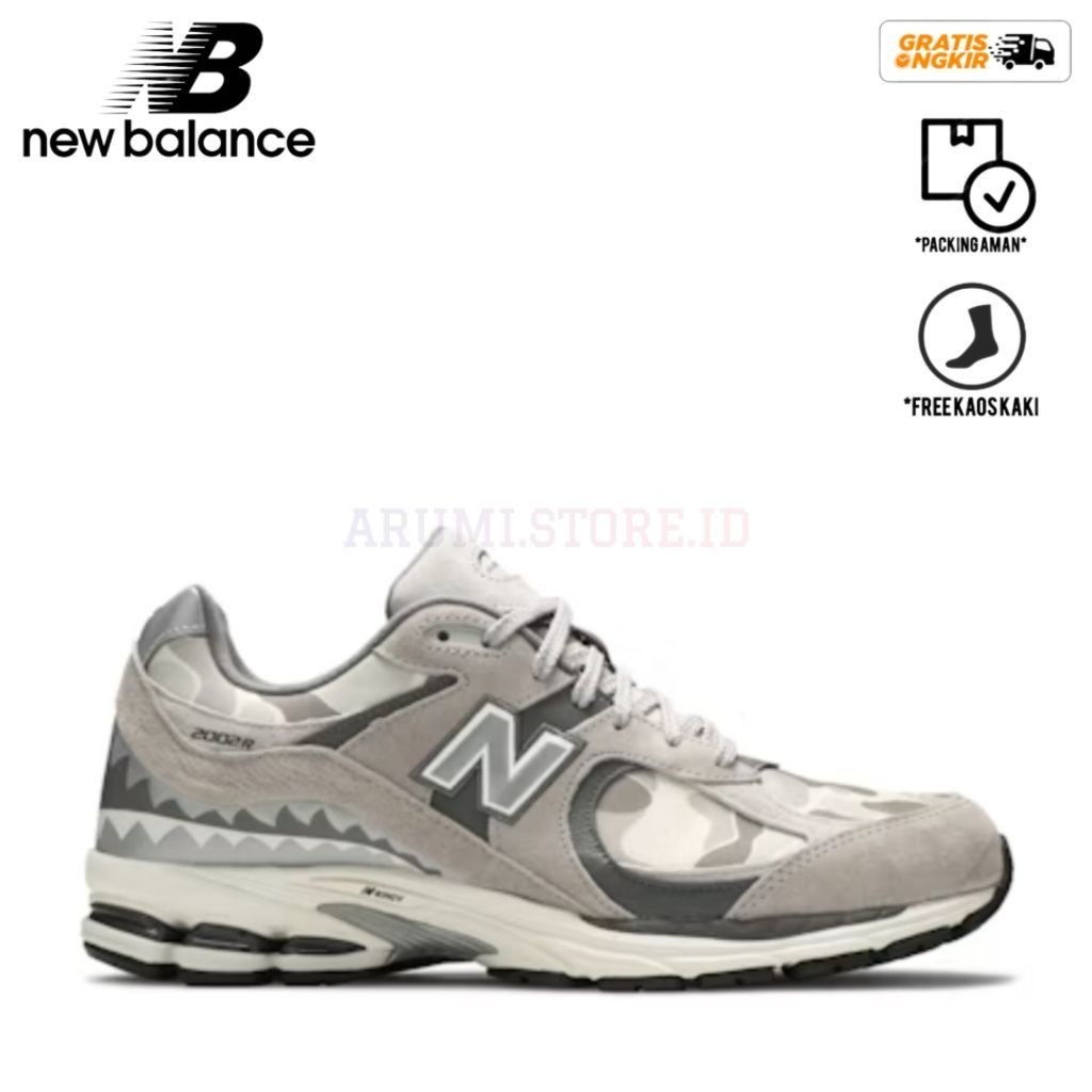 Sepatu Sneakers Pria BAPE x Neww Balance 2002R 'Apes Together Strong - Grey Camo'
