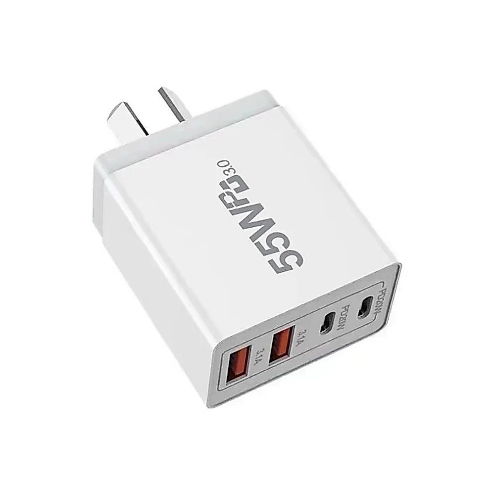 55W AU 2C2A  4-Port USB PD Wall Plug Charger with Type-C Port Mobile Phone Adapter QC 3.0 Fast Charg