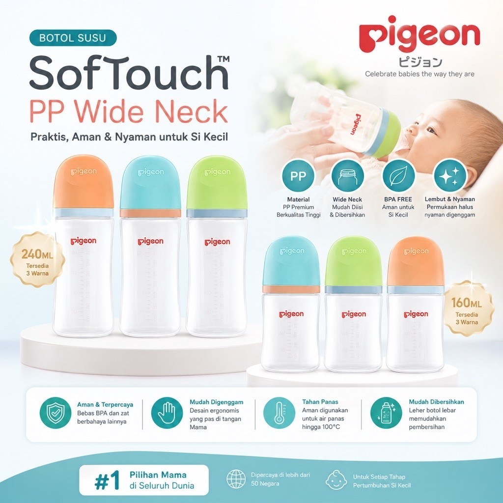 BOTOL SUSU PIGEON WIDE NECK 160 ML 240 ML | PIGEON WIDE NECK 160ML 240ML | BOTOL SUSU BAYI