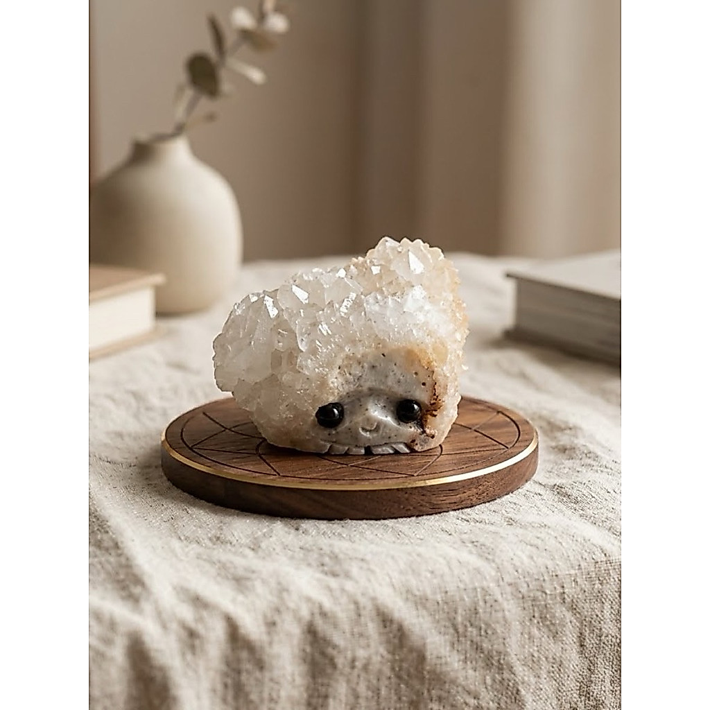 Natural White Calcite Crystal Hedgehog Cluster - Ukiran Landak Batu Alam Asli