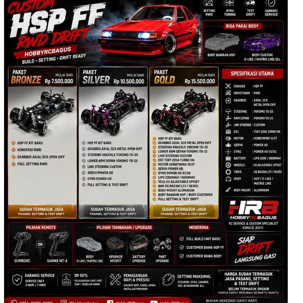 Jasa Custom RC Drift HSP FF RWD | Konversi 4WD ke 2WD | Tamiya TT01 TT02 Sakura D3 D4
