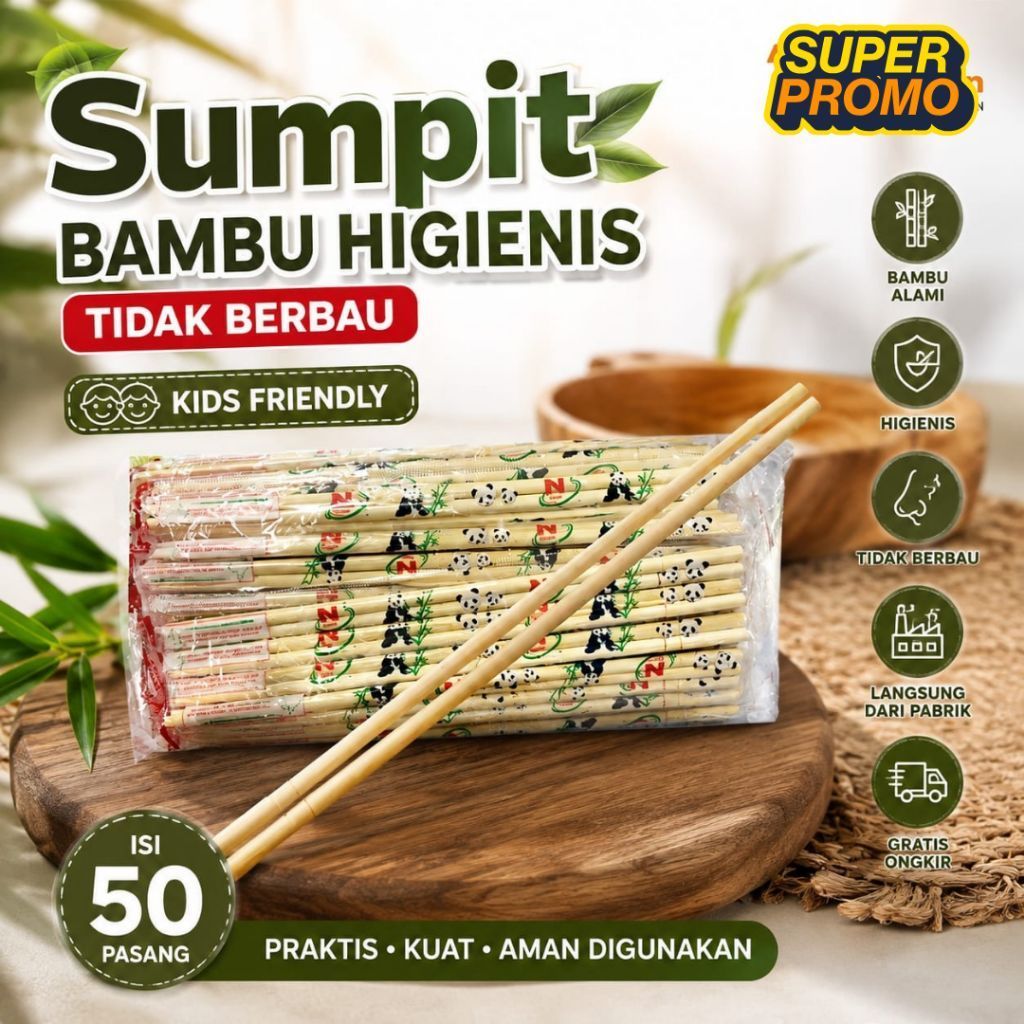 [50PASANG]Sumpit Bambu Trifinity Higienis Besar - Bersih, Halus, dan Higienis
