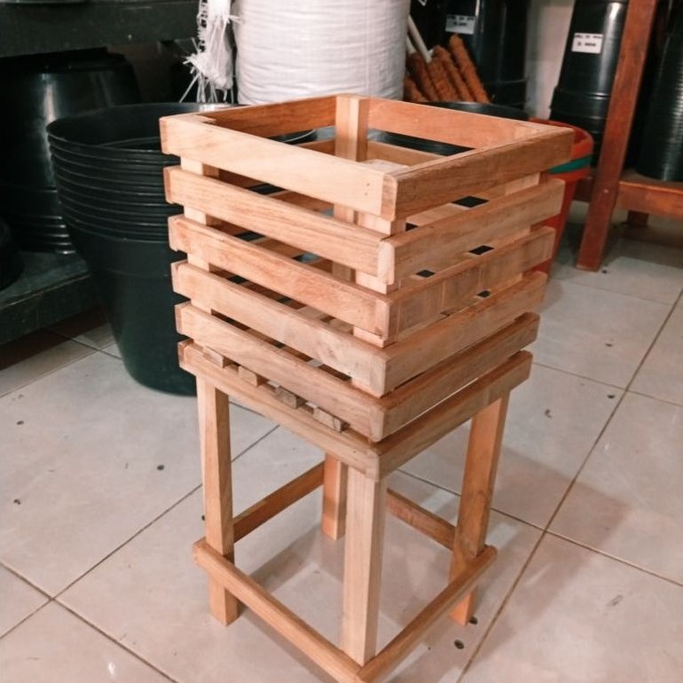 Pot Anggrek Kayu Jati 20x20x50 cm | Pot Kayu Anggrek | Rak Anggrek Jati Oven