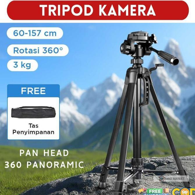 Tripod Kamera Professional Pan Head 360 Aluminium & Plastik Tinggi Maksimal 1.58m Quick Release Komp