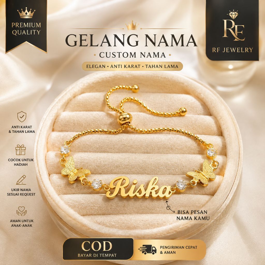 RF JEWELRY - Gelang serut custom nama model kupu titanium