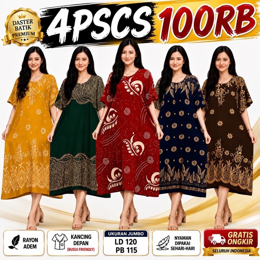 4pcs 100rb Daster Jumbo Rayon Adem & nyaman untuk ibu menyesui