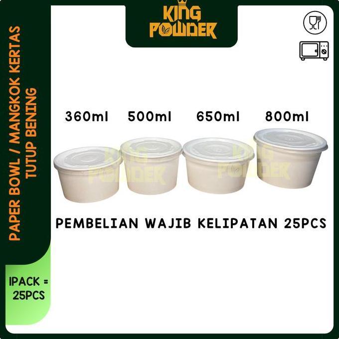 ISI 25 Paper Bowl 360ml/500/650/800/RiceBowl/Tempat Nasi/Box Nasi BOWL+LID ISI 25
