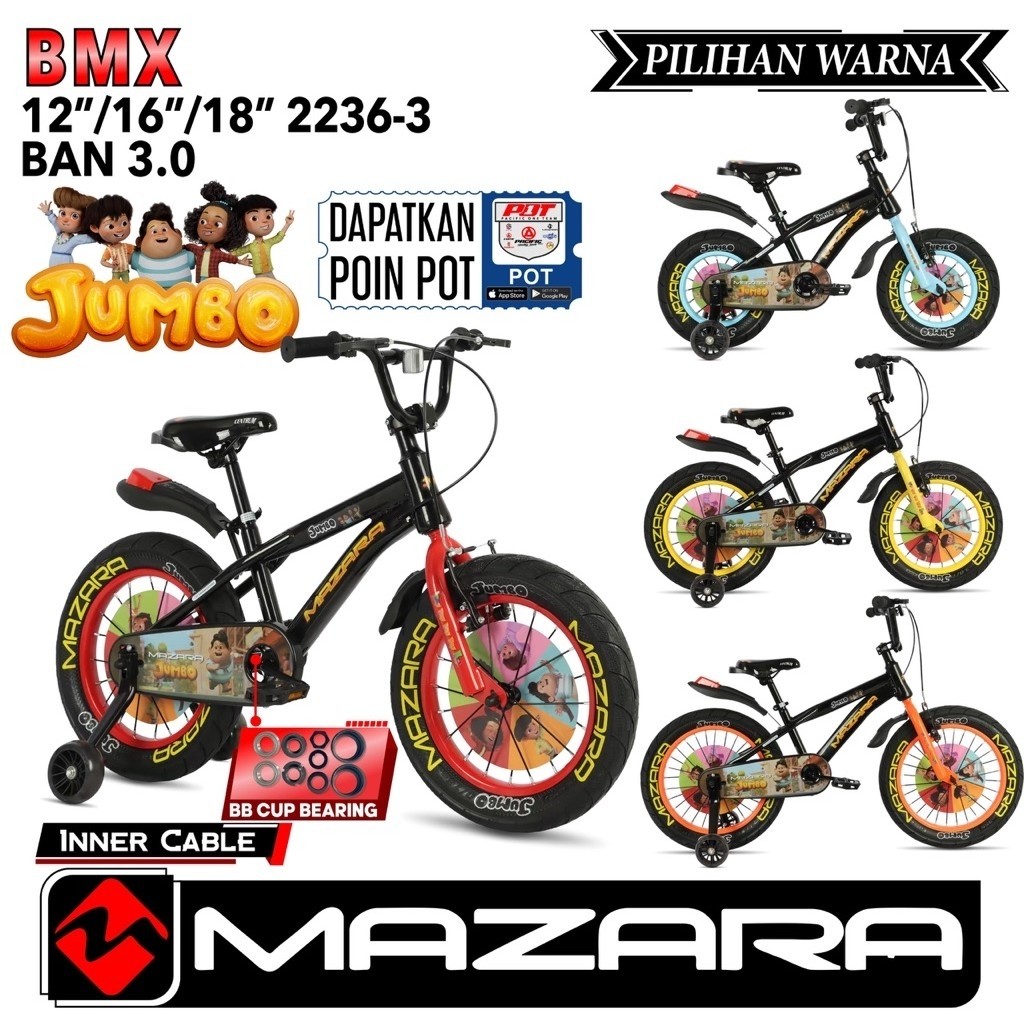 Sepeda Anak Cowo BMX 16 18 Inch Mazara 2236-3 Jumbo (Ban 3.0)