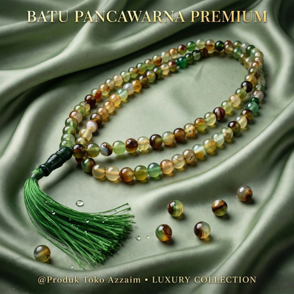 TASBIH BATU AKIK NATURAL PANCAWARNA CRYSTAL~ BENING TEMBUS SENTER~ NATURAL 99