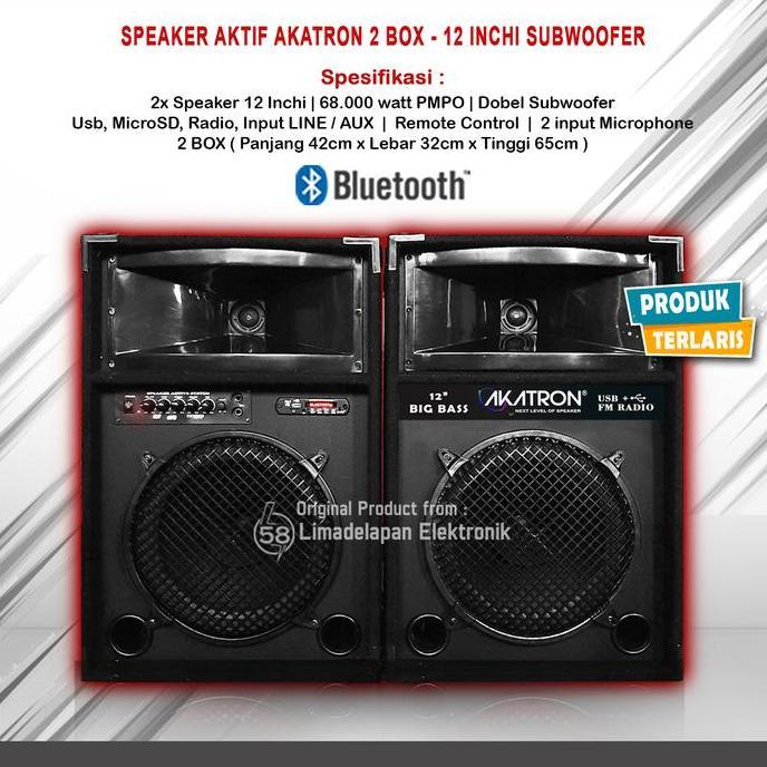 SPEAKER AKTIF 12 INCH INCHI SUBWOOFER + BLUETOOTH DAPAT 2 BOX AKATRON 1285 LEBIH OK DARI POLYTRON PM
