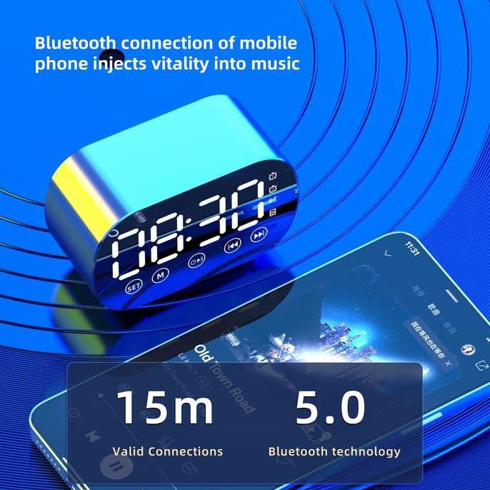 Rara Atri - Speaker Bluetooth Mini Portable Multifunction Alarm Clock Mirror Led Subwoofer Mode Alar