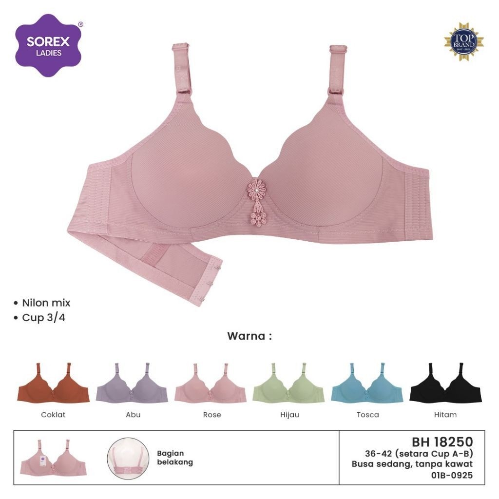 BH BRA SOREX 18250 TANPA KAWAT CUP BESAR BUSA TIPIS FULL CUP ORIGINAL SOREX MOTIF CANTIK RENDA BROCA
