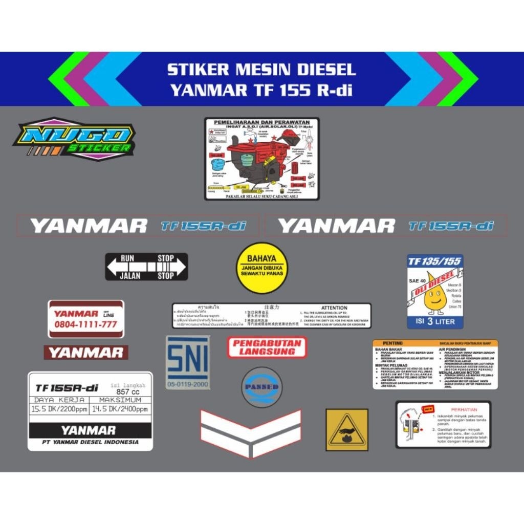 Stiker mesin diesel Yanmar TF 155 R di
