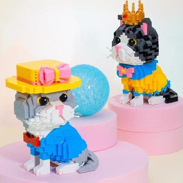 HERBONE DIY Blok Bangunan Mainan Anak Bricks Karakter Animal Series Kartun Kucing Mini Building Bloc