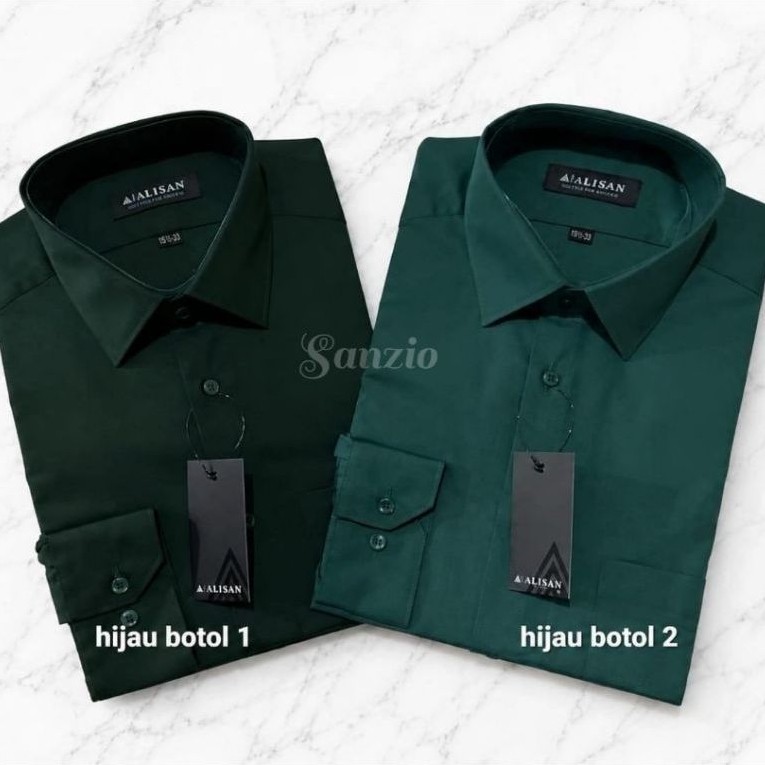 ALISAN REGULAR-KEMEJA POLOS LENGAN PANJANG PRIA WARNA HIJAU BOTOL 1/HIJAU BOTOL 2