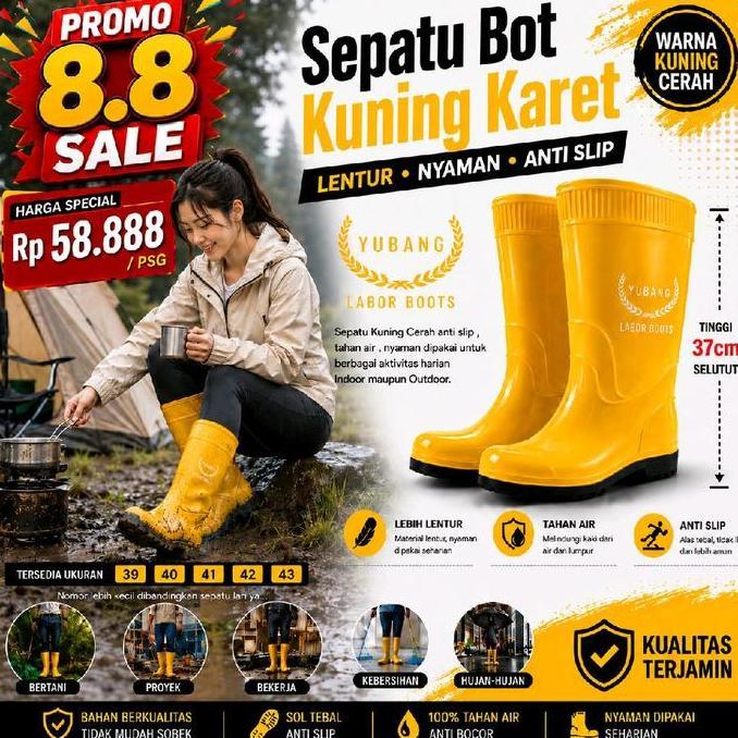 Uzmanibintang - Sepatu Bot Kuning Karet Yubang Lentur Dan Jp Tebal