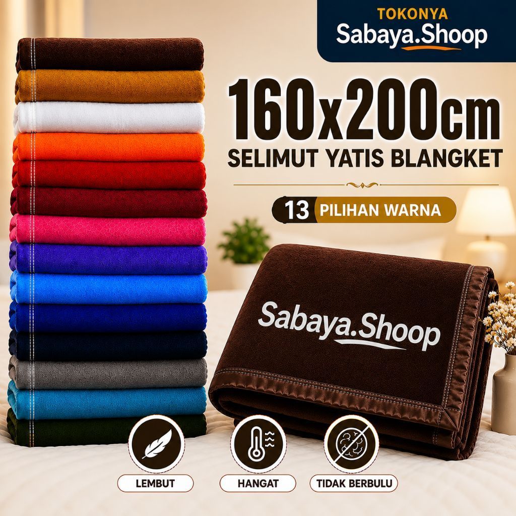 Selimut Yatis Blanket Bulu Flanel Fleece Polos Dewasa & Anak Ukuran 160x200 cm Lembut untuk Hotel Ru