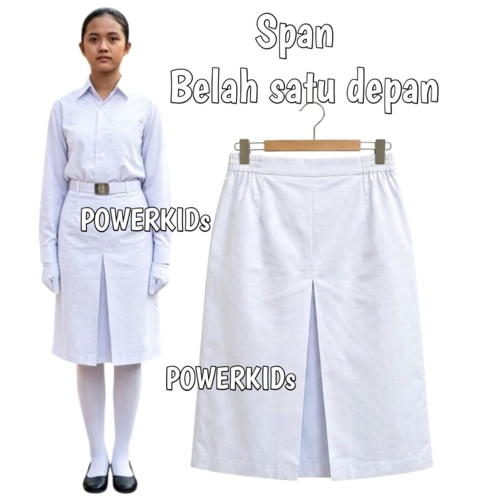 rok putih paskibra belah satu depan pendek