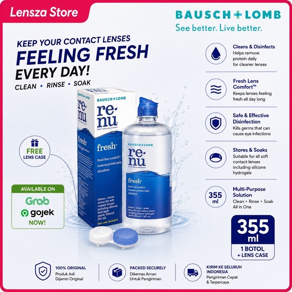 Lensza | Cairan Softlens Renu Fresh 355ml | Pembersih Soflen Renu MPS Fresh by Bausch Lomb