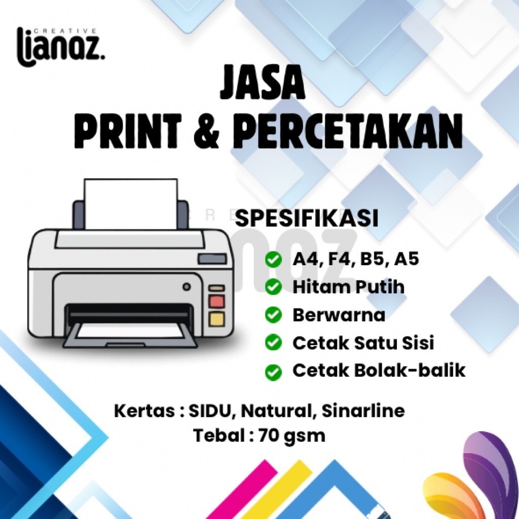 Jasa Print A4/F4/A5/B5 warna/BW bisa Cetak Bolak Balik